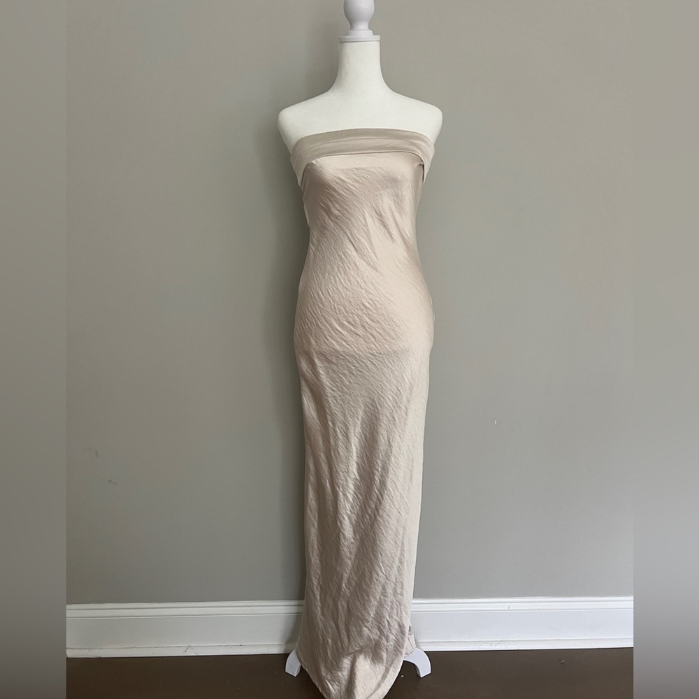 Cream/Champagne Strapless dress.